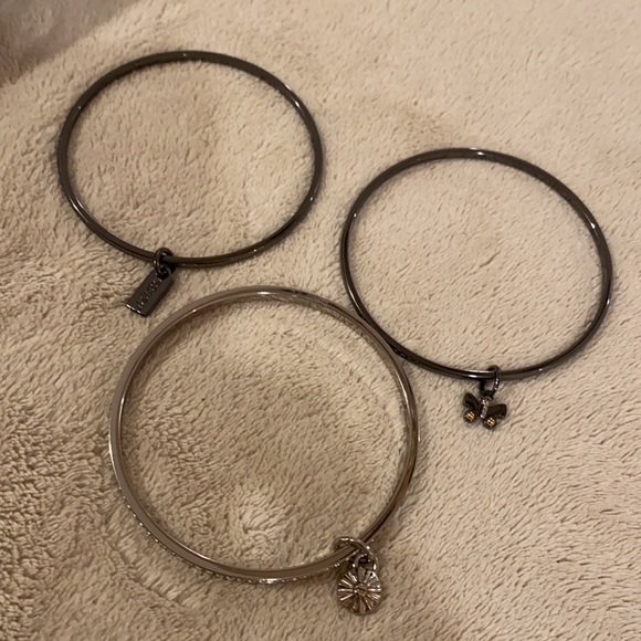 Coach Gun Metal & Crystal Bangle Bracelet Set - Picture 5 of 10